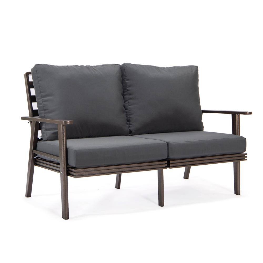 Leisuremod Walbrooke Brown 1Piece Metal Outdoor Loveseat with Charcoal Cushions WBR5727CH