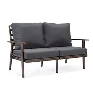 Walbrooke Brown 1-Piece Metal Outdoor Loveseat with Charcoal Cushions