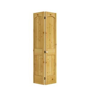 36 in. x 80 in. x 1-3/8 in. 2-Panel Arch Top V-Groove Knotty Pine Bi-Fold Door with Hardware Included