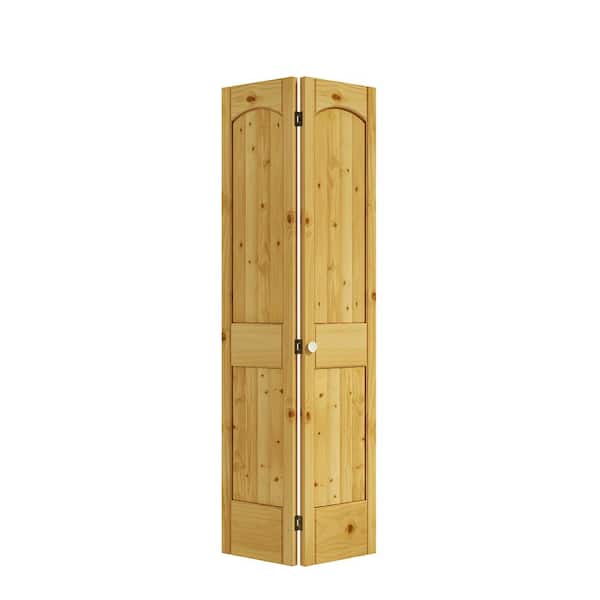 eightdoors 36 in. x 80 in. x 1-3/8 in. 2-Panel Arch Top V-Groove Knotty Pine Bi-Fold Door with Hardware Included