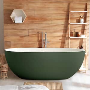 Exquisite 65 in. x 29.5 in. Soaking Green Solid Surface Bathtub with Center Drain in White