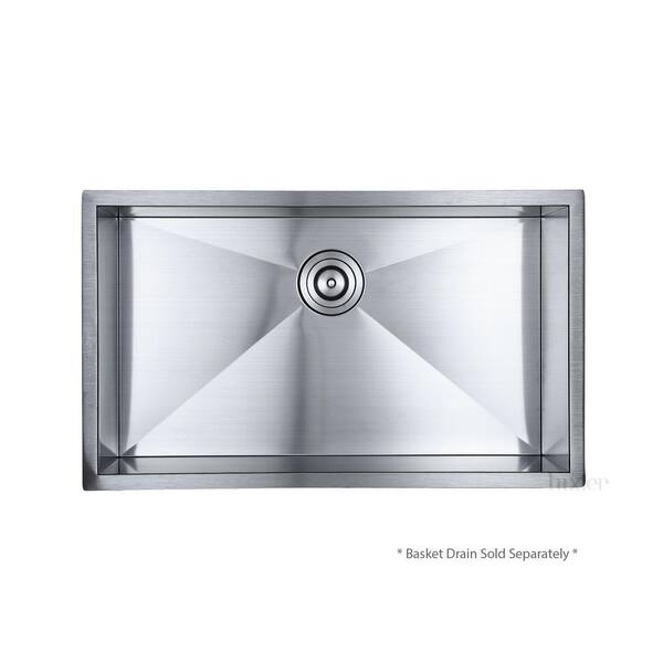 LUXIER Handmade Undermount Stainless Steel 32 in. Single Bowl Kitchen Sink 16-Gauge