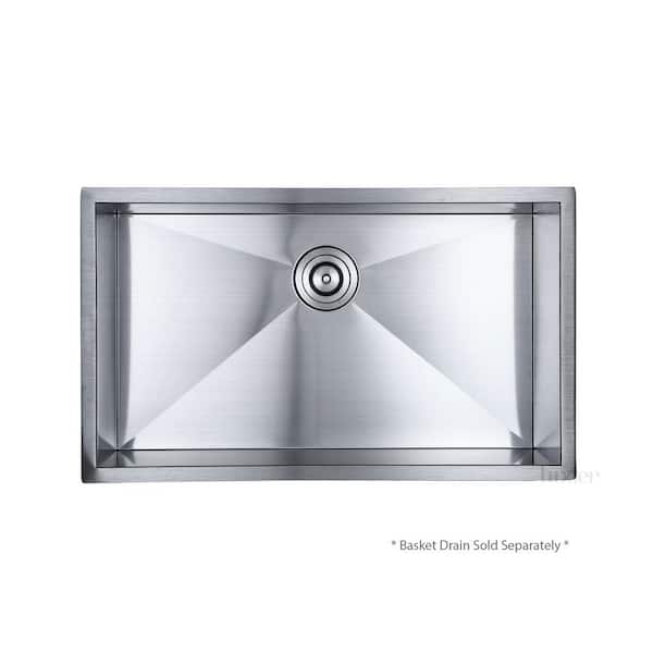 LUXIER Handmade Undermount Stainless Steel 32 in. Single Bowl Kitchen Sink 18 Gauge