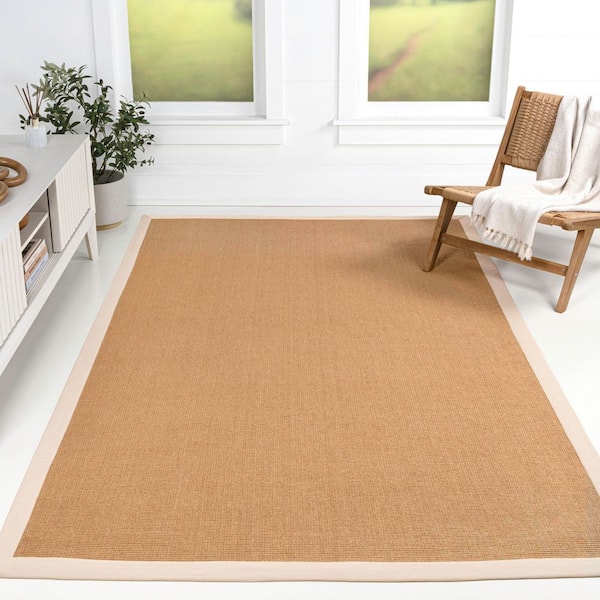 Camden Farmhouse Cottage Border Jute Natural/Beige 3 ft. x 5 ft. Area Rug
