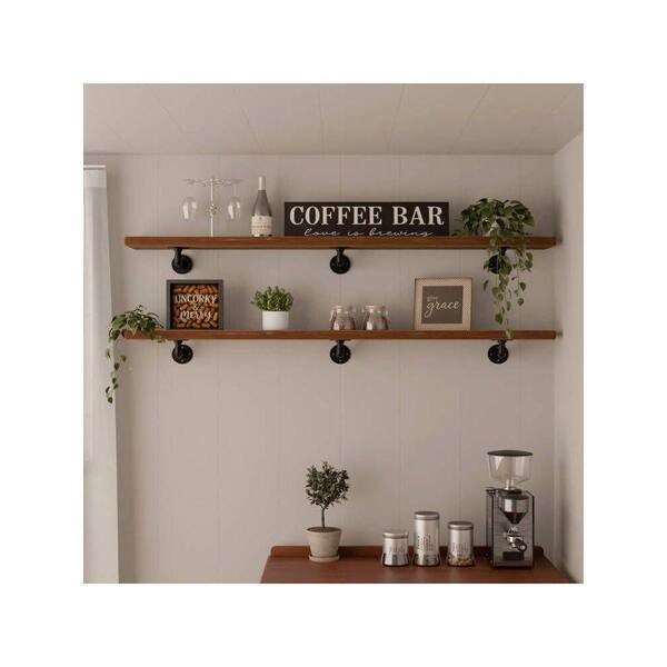 Industrial Series 60in W x 8in D Brown Wood 2-Tier Decorative Wall