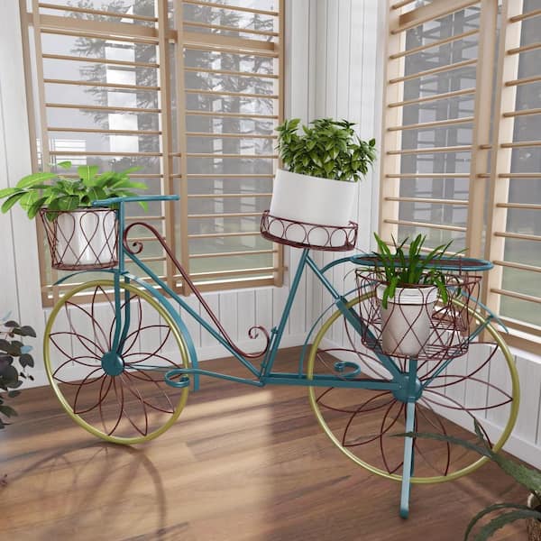 32 in. H x 54 in. W Turquoise Metal Vintage Plantstand
