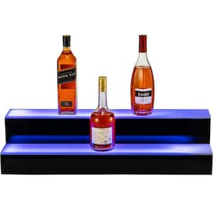 12-Bottle Lighted Liquor Bottle Display Shelf 30 in. LED Bar Shelves for Liquor 2-Step Wine Rack for Commercial Bar