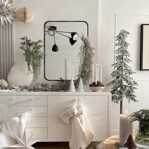 22 in. W x 30 in. H Modern Rectangular Aluminum Alloy Black Rounded Corner Wall Mirror/Decorative Mirror
