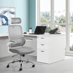 Fabric Seat Adjustable Height, Swivel, Ergonomic Executive Chair in Grey with Flip Arms