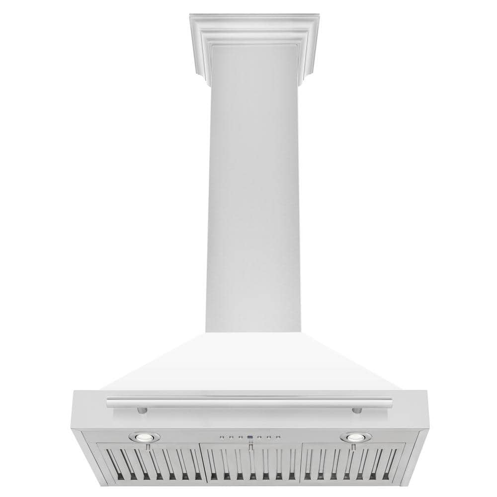 30" White Matte and Stainless Steel Wall Mounted Range Hood