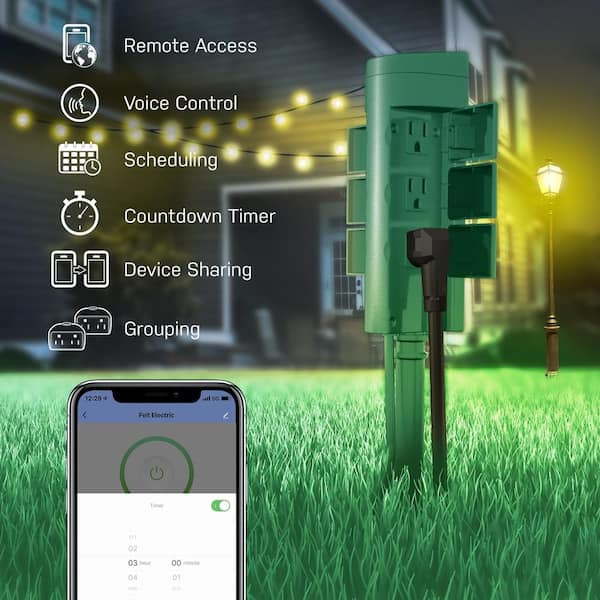Feit Electric 15 Amp Outdoor Alexa Google Assistant Compatible Plug-In  Smart Wi-Fi Dual Outlet Wall Plug, No Hub Required PLUG/WIFI/WP - The Home  Depot