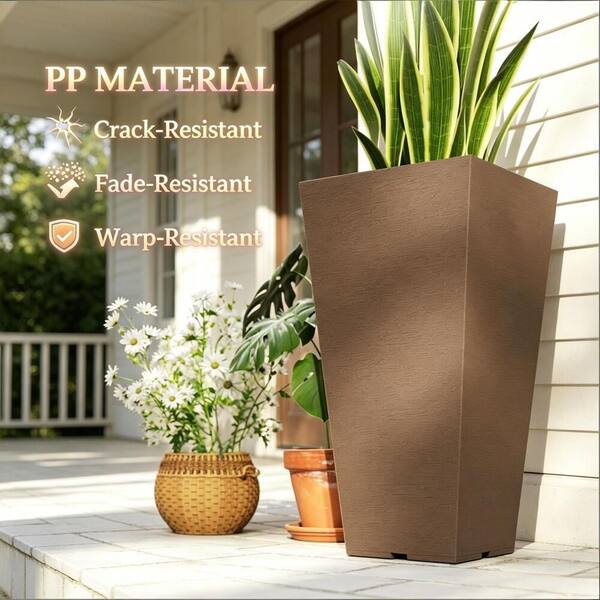Outdoor Large Brown 12 in. Dia Polypropylene Chic Tall Flower