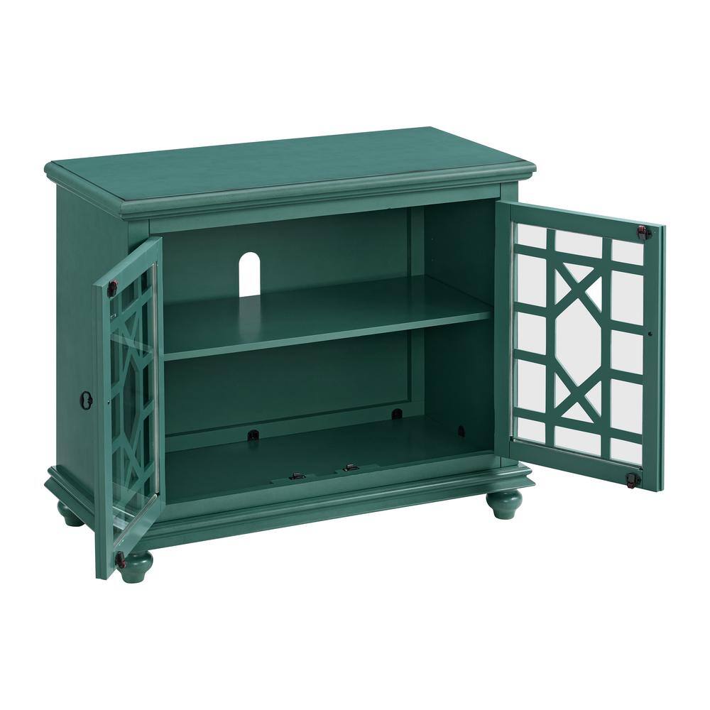 Parisian Antique Teal TV Stand with Trellis Glass Doors