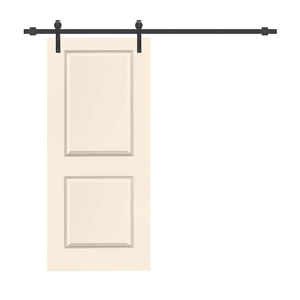 CALHOME 36 in. x 80 in. Beige Stained Composite MDF 2-Panel Interior Sliding Barn Door with Hardware Kit