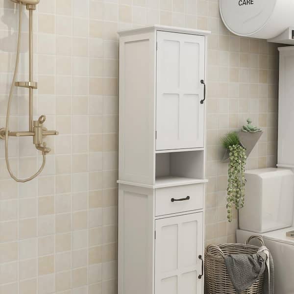 15 74 In W X 11 8 D 64 96 H White Linen Cabinet With Double Door Narrow Height Fff Vuyt 12 The