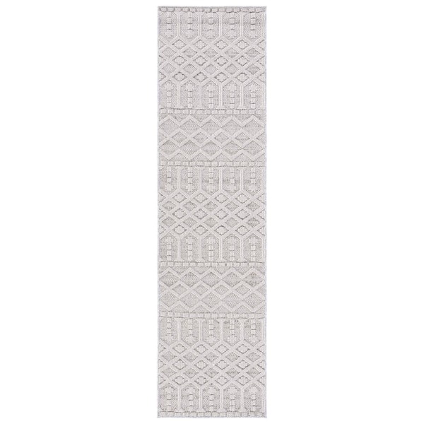 Global 2 ft. x 8 ft. Gray/Ivory Diamond Striped Runner Rug