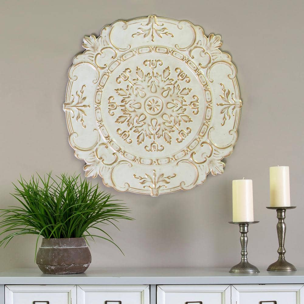 Stratton Home Decor White Metal European Medallion Wall Decor S09597 The Home Depot