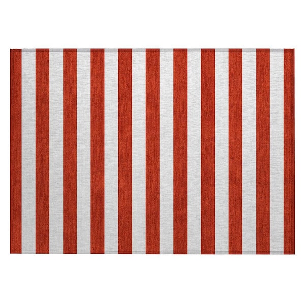 Red and White 2 ft. x 3 ft. Woven Striped Polyester Rectangle Indoor/Outdoor Area Rug