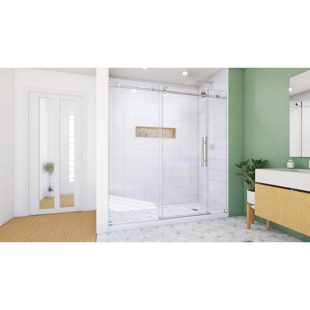 72" Frameless Sliding Shower Door with Polished Stainless Steel Frame