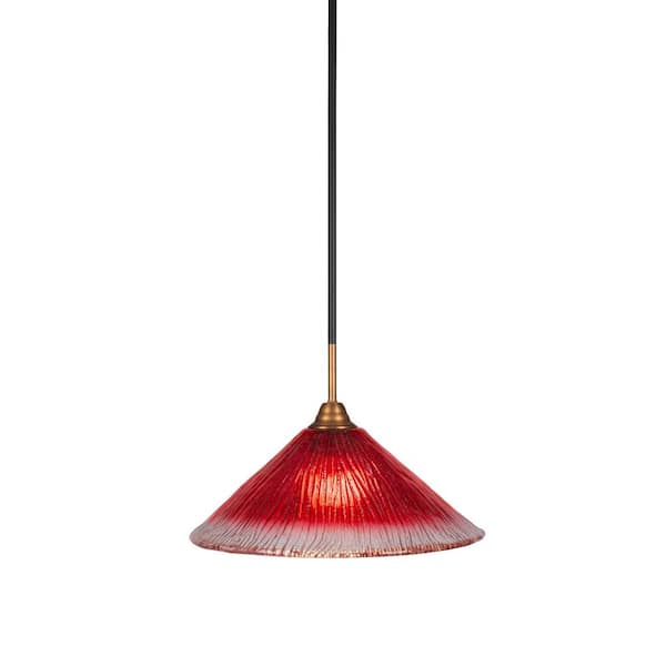 Unbranded Madison 100-Watt 1-Light Matte Black and Brass Shaded Mini Pendant Light with Glass Shade