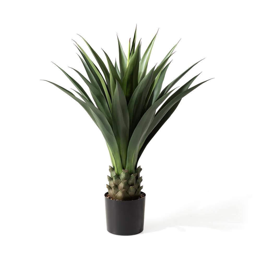 Green Plastic Agave Plant in Black Pot for Indoor/Outdoor Decor