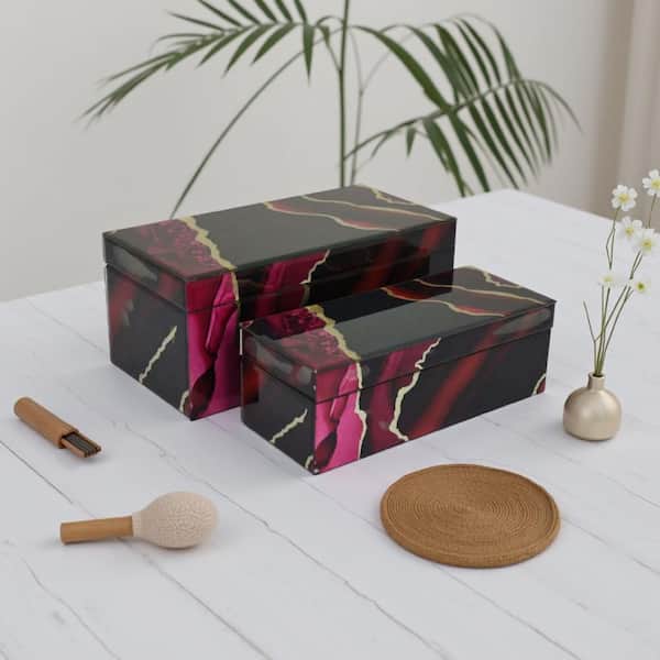 Dory Red and Black 6.75 in. W x 6 in. H Accent Glass Decorative Box (Set of 2)