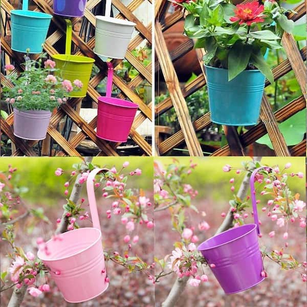Hanging Ornament Flower Plant Pots Balcony Garden Metal Planter Pot Bucket 