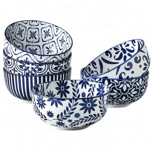 Versatile Daily‑Use Bowls, Soup Bowls, 28 fl. oz. Blue, Ceramic, Cereal Bowl, (Set of 6), Ideal for Summer Fruit, Salad