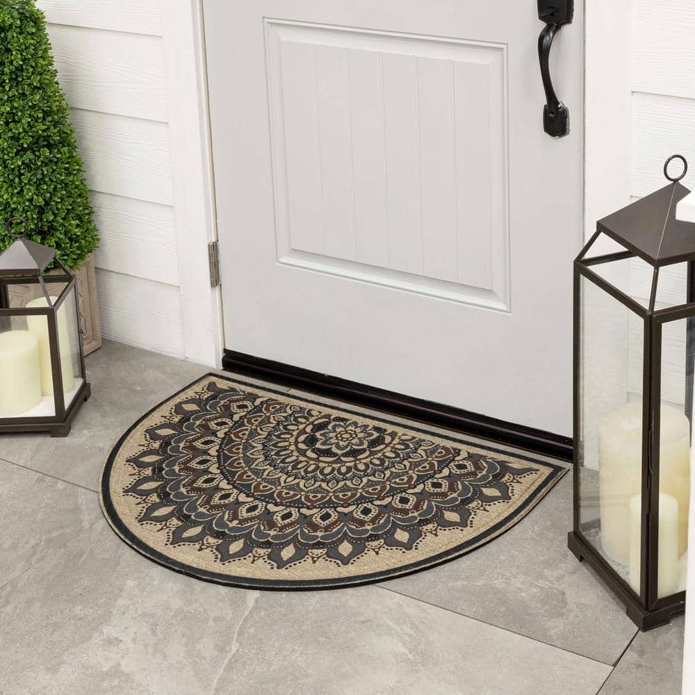 Natural Spirit Brown Ornamental Recycled Rubber Outdoor Door Mat