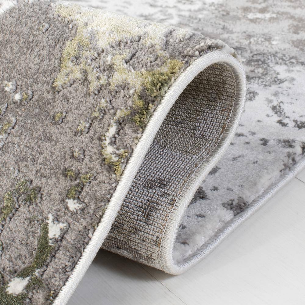 Grey and Green Abstract Hand-knotted 4' x 6' Area Rug