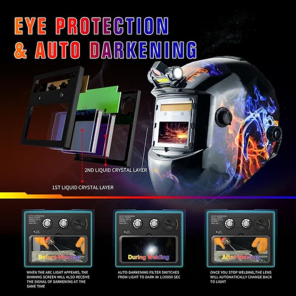 True Color Auto-Darkening Welding Helmet with LED Light