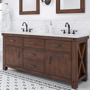 Aberdeen 72 in. W x 22 in. D Vanity in Rustic Sierra with Marble Vanity Top in White with White Basin