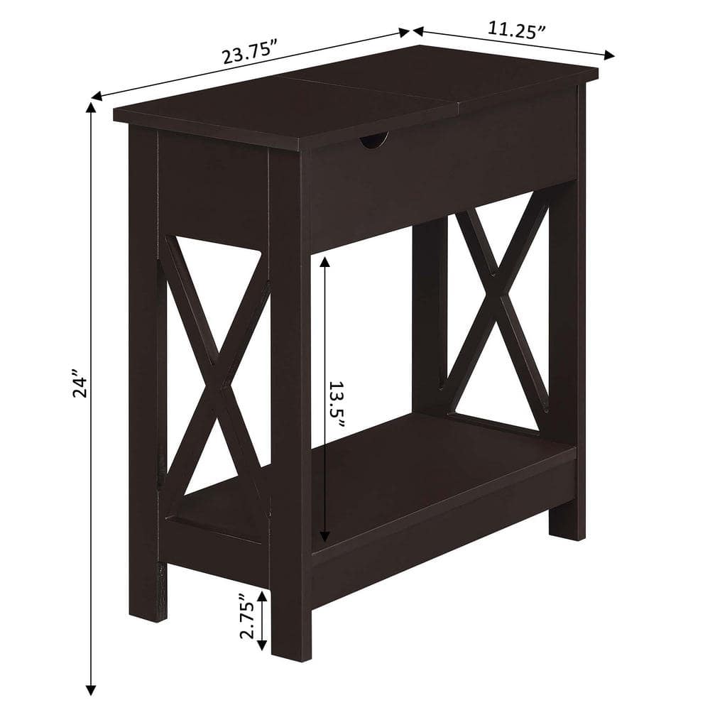 Espresso Wood End Table with Storage and Charging Station