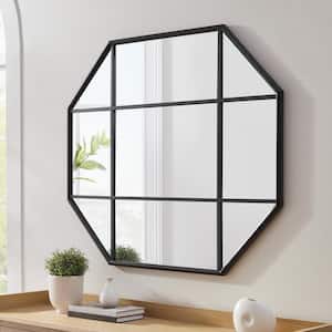 42 in. H x 36 in. W Black Octagon Metal Modern Windowpane Mirror