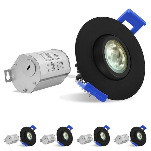 2 in. Integrated LED Recessed Light J-Box Gimbal 5W 5CCT Dimmable 400LM Directional Ceiling Light IC Rated Black 4-Pack