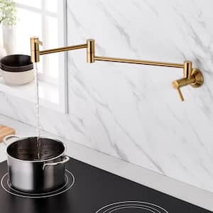 Contemporary 2-Handle Wall-Mounted Pot Filler in Brushed Gold