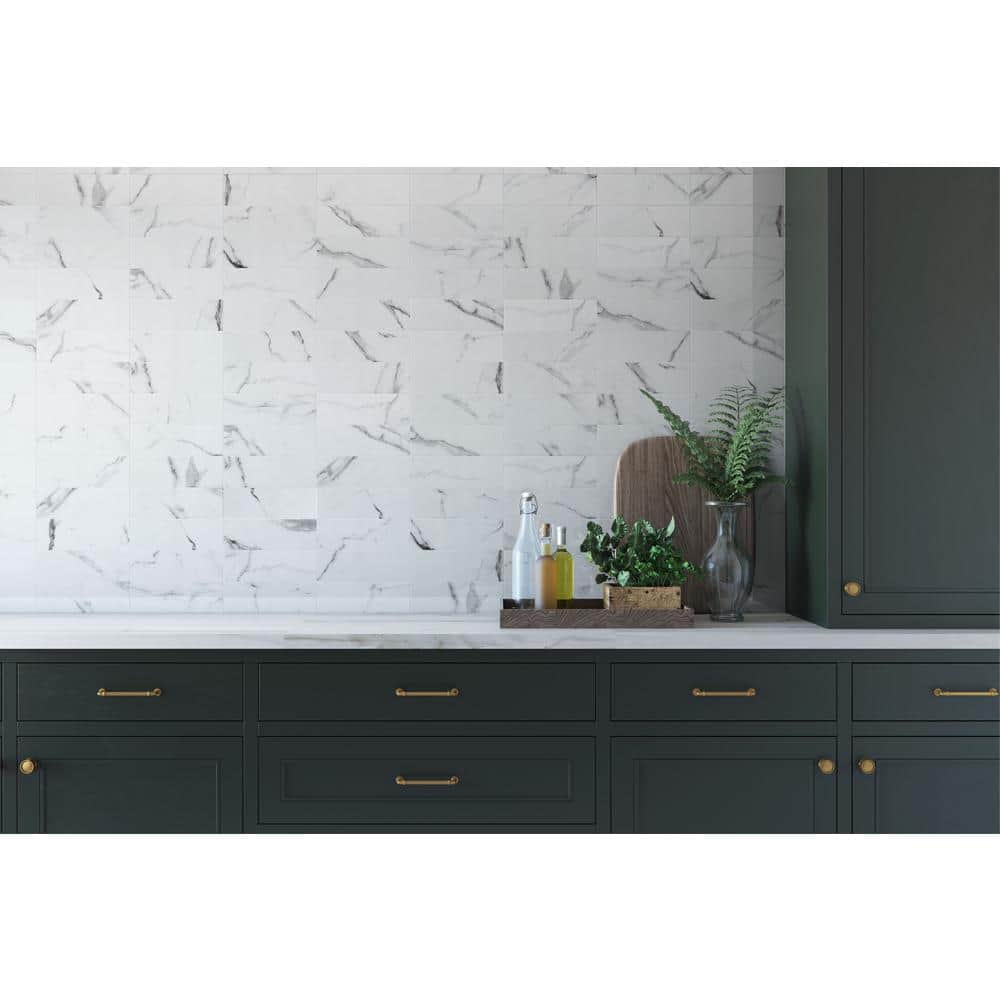 Belmar 4x12 White and Beige Ceramic Marble Look Tile