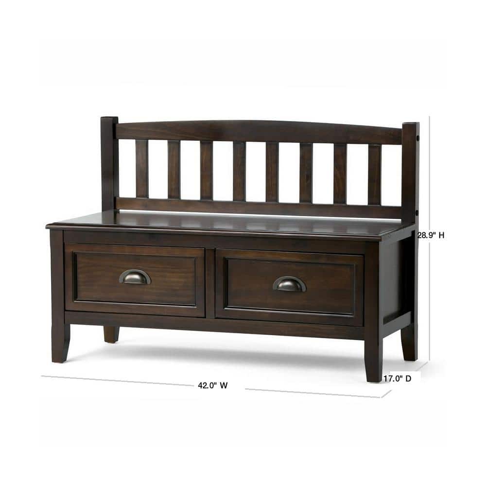 Mahogany Brown Solid Wood Entryway Storage Bench with Drawers