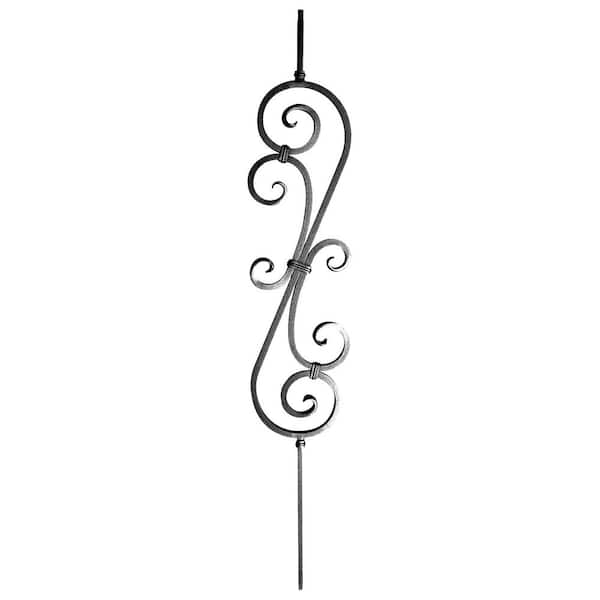 arteferro 44 in. x 7 3/8 in. 26 in. Hammered Double S-Scroll Shadow Grey Powder Coated Wrought Iron Metal Stair Baluster
