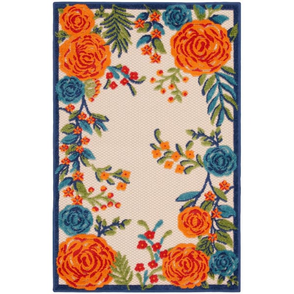 Aloha Multicolor 2 ft. x 3 ft. Botanical Contemporary Area Rug