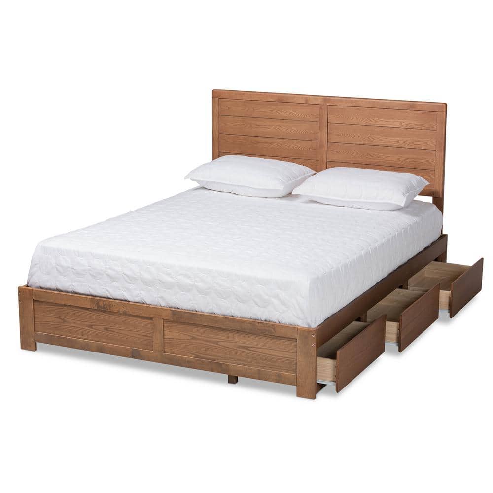Baxton Studio Lisa Ash Walnut Queen Platform Storage Bed 175-9426