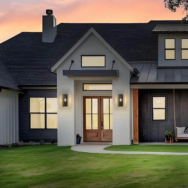 C Cattleya 12.75 in. Black Dusk to Dawn Outdoor Wall Lantern