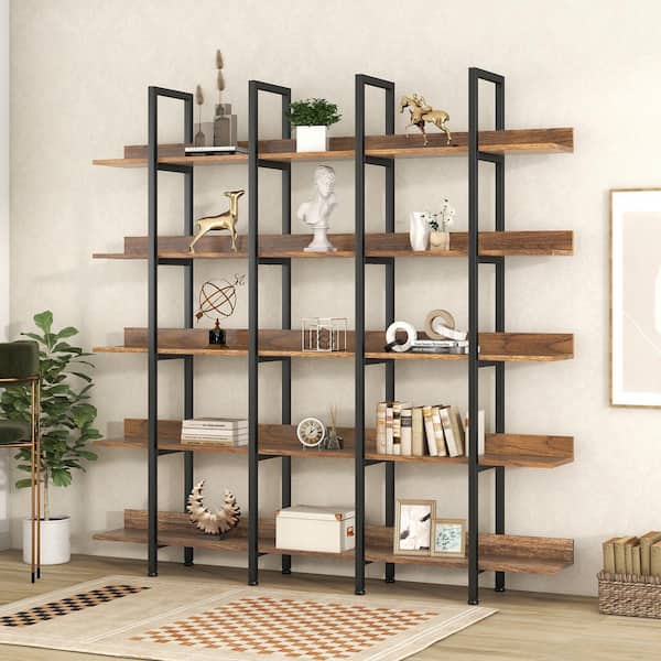 70.9 in. 5 Tier Bookcase Home Office Open Bookshelf, Vintage Industrial Style-Shelf - Brown