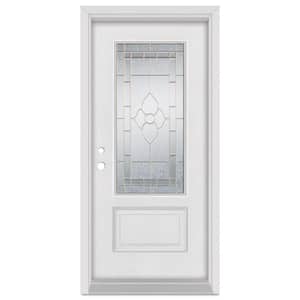 32 in. x 80 in. Traditional Right-Hand Brass Finished Fiberglass Mahogany Woodgrain Prehung Front Door