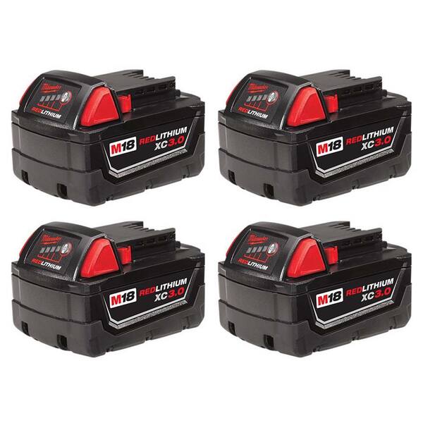 Mentor ebbe tidevand Gnide Milwaukee M18 18-Volt Lithium-Ion XC Extended Capacity Battery Pack 3.0Ah  (4-Pack) 48-11-1822 - The Home Depot