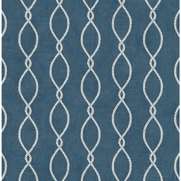 56 sq. ft. Denim Cape Cod Rope Ogee Unpasted Paper Wallpaper Roll