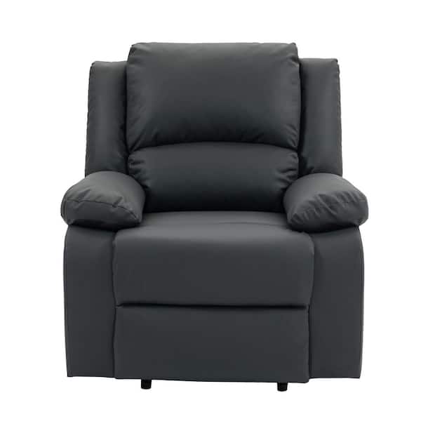 Uixe Luxurious Gray Faux Leather Upholstered Manual Recliner with Adjustable Backrest and Footrests (Set of 1)