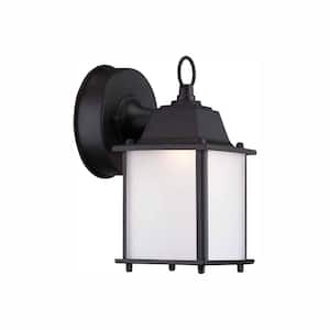 8.375 in. Satin Bronze LED Outdoor Wall Lamp with Frosted Glass Shade