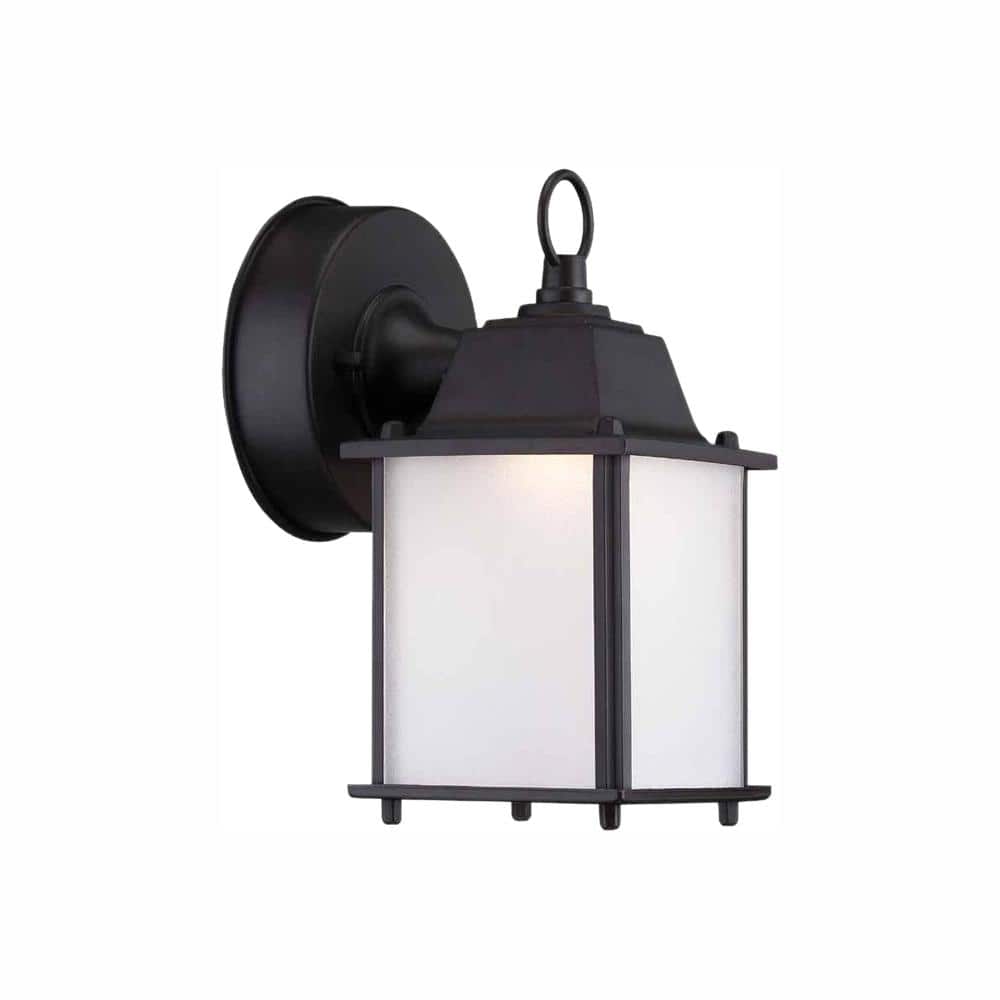 8.375 in. Satin Bronze LED Outdoor Wall Lamp with Frosted Glass Shade price history on PriceWatchPro