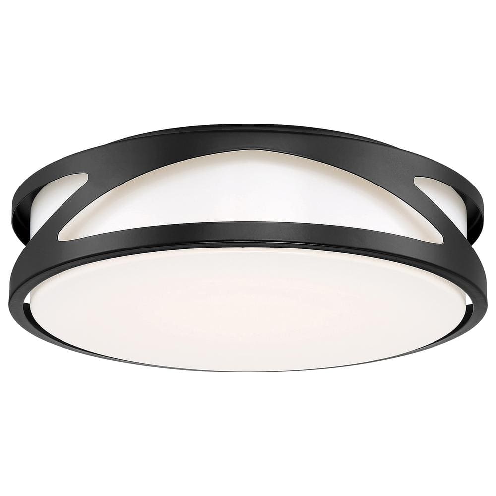 Lucia 13.75 in. 16-Watt Black Integrated LED Flush Mount with White Acrylic